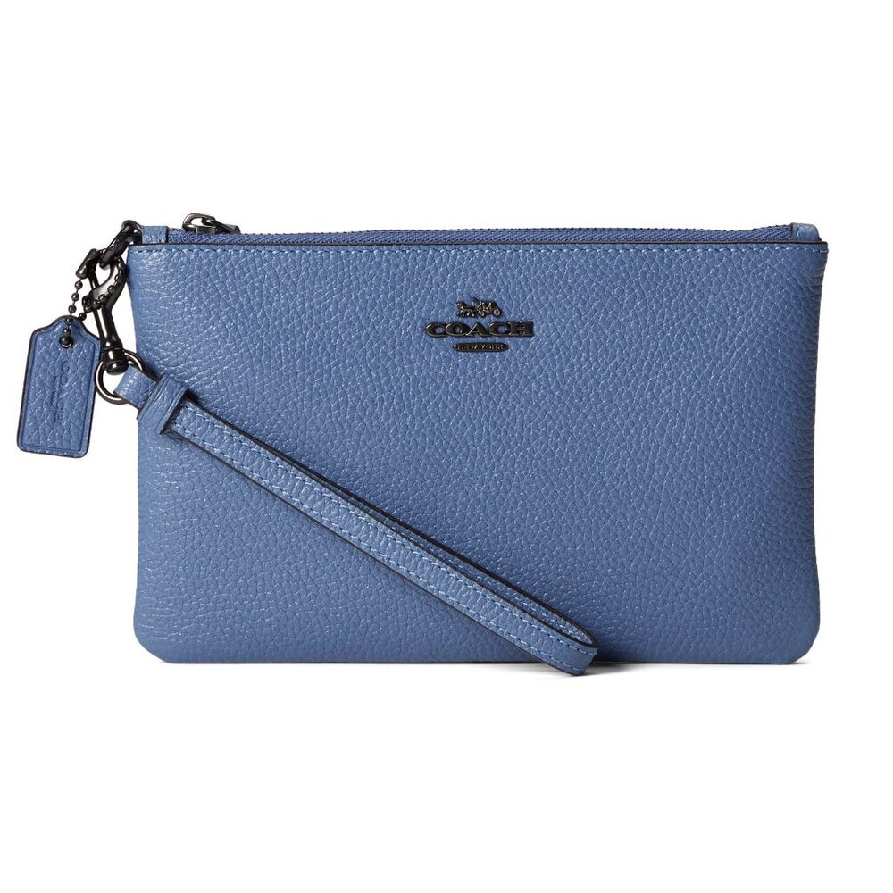 #4 COACH Polished Pebble Wristlet Chambray